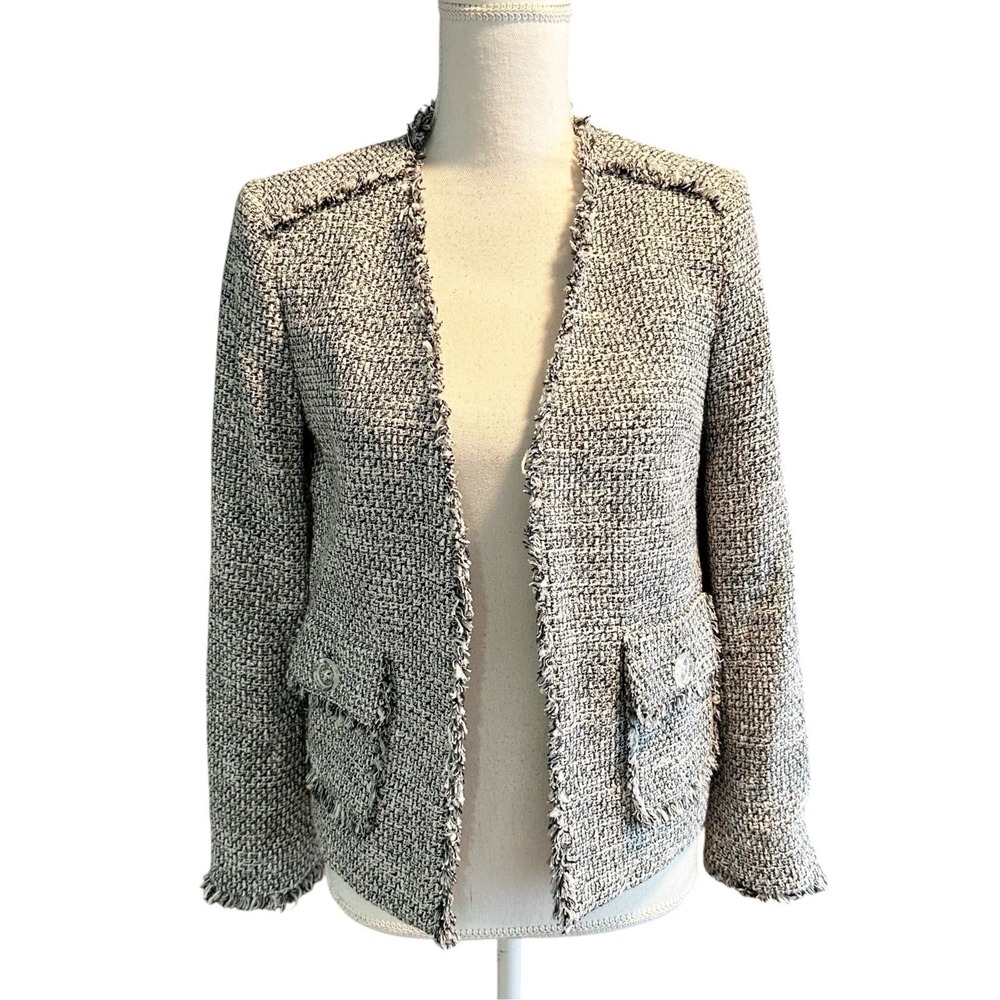 Zara Womens Blazer Size XS Career Officewear Lined Hook Eye Closure Fray Hem